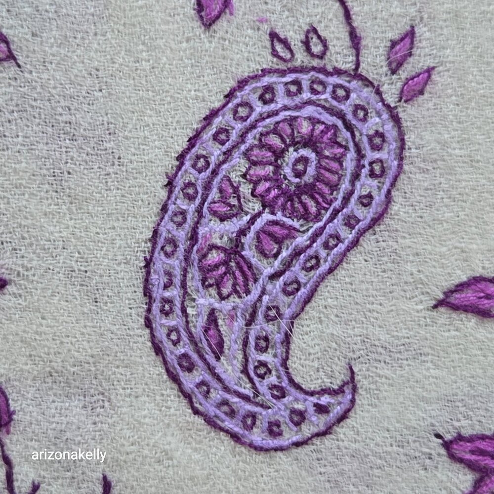 NWOT Cashmere Lightweight Scarf with Purple Embroidery - Picture 6 of 11